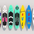 Colorful Paddleboards With Various Designs And Brand Logos On White Background