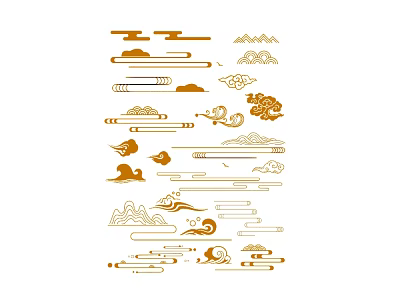 Chinese Traditional Ornamental Patterns Featuring Cloud Wave And Bird Motifs In Golden Line Art 3d model