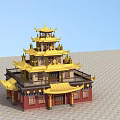 Ancient Chinese Architecture with Multi Tiered Golden Roofs Red Walls and Overhanging Eaves