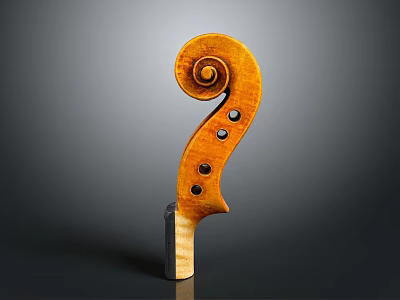 Polished Wooden Violin Scroll With Spiral Design And Tuning Pegs 3d model