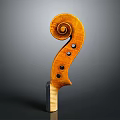 Polished Wooden Violin Scroll With Spiral Design And Tuning Pegs