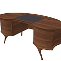Elegant Wooden Curved Desk Design With Multiple Drawers And Black Tabletop Section