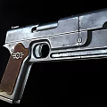 Vintage Pistol Weapon With Silver Metal Body And Brown Wooden Grip