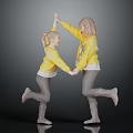 Two Girls In Yellow Sweaters Gray Pants Boots Holding Hands