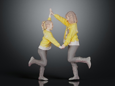 Modern twin sister children 3d model