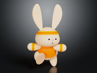 Playful Rabbit Doll With Long Ears White Body Orange Shorts Yellow Headband And Arm Bands 3d model
