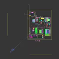 Aerial View of Modern Interior Design with Living Dining Bedroom Rooms and Furniture