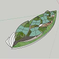 Modern Outdoor Landscape Space With Circular Green Canopies Grassy Area And Pathway