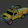Yellow Emergency Rescue Vehicle With Red Stripes And Roof Mounted Equipment