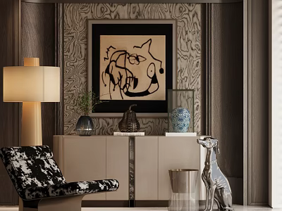 Modern Entryway Cabinet And Side Cabinet With Artwork Table Lamp And Decorative Vase 3d model