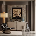 Modern Entryway Cabinet And Side Cabinet With Artwork Table Lamp And Decorative Vase