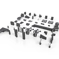 Architectural Building Components Design Featuring Various Shapes And Structural Parts