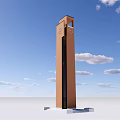 Modern Brown Clock Tower With White Base Against Blue Sky And Clouds 3d model