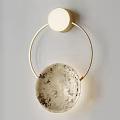 Modern Elegant Wall Sconce With Brass Circular Frame And Textured Stone Decorative Panel 3d model