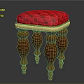 Comfortable Wooden Stool With Red Padded Cushion And Sturdy Carved Legs