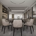 Modern Living Dining Room Interior With Round Table Beige Upholstered Chairs And Ambient Lighting