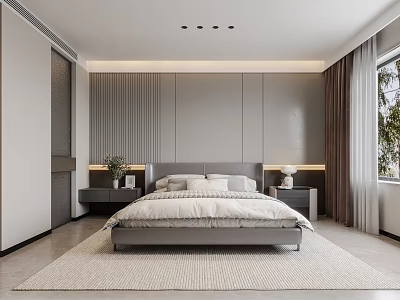 Bedroom Suite Black White Grey Master Bedroom Bedside Cabinet F673 3d model