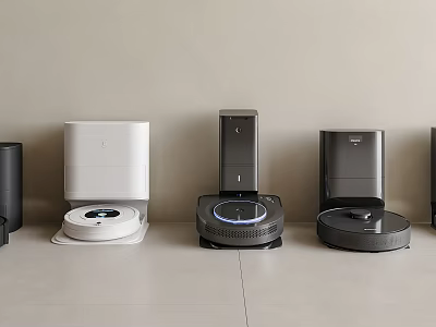 Various Robot Vacuum Cleaners With Different Colors And Charging Bases 3d model