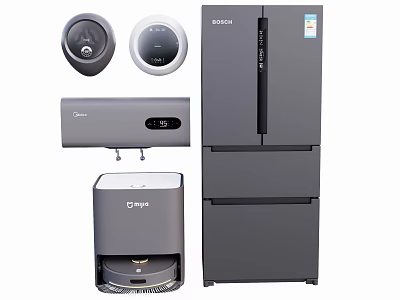 Modern Haier Multi Door Refrigerator Freezer With Midea Dishwasher And Ecovacs Robotic Vacuum 3d model