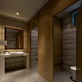 Elegant Hotel Mahjong Room With Bright Ceiling Lights Wooden Floors And Tables