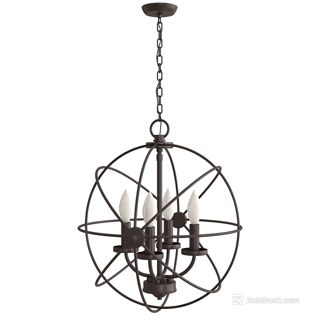 Hanging Industrial Spherical Chandelier With Metal Frame And Candle Lights 3d model 