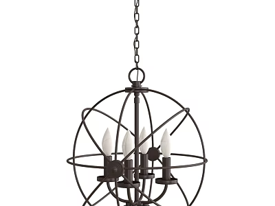 Hanging Industrial Spherical Chandelier With Metal Frame And Candle Lights 3d model