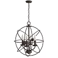 Hanging Industrial Spherical Chandelier With Metal Frame And Candle Lights
