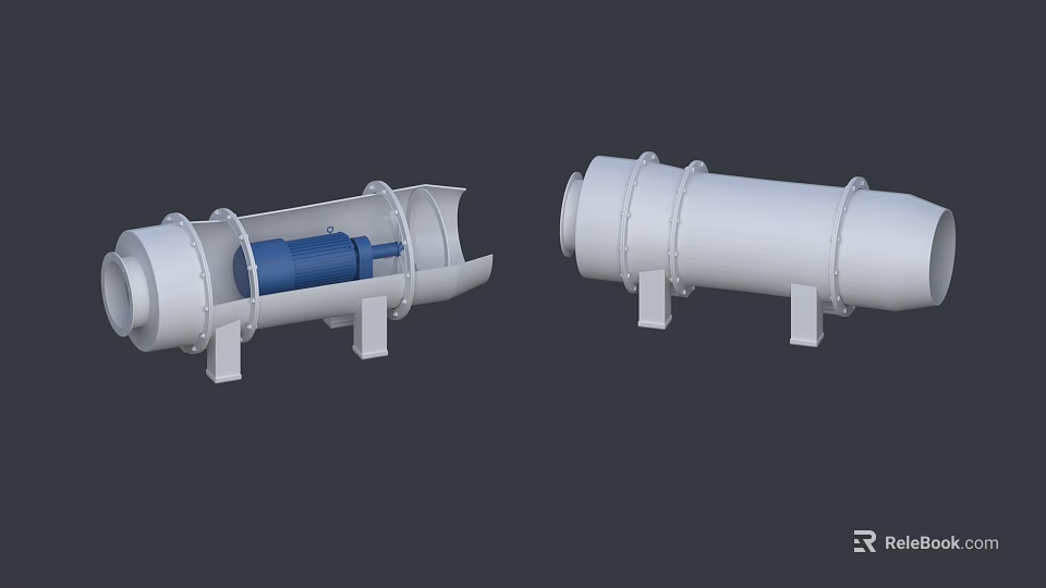 Industrial Cylindrical Equipment With Internal Blue Components And External Support Brackets 3d model 