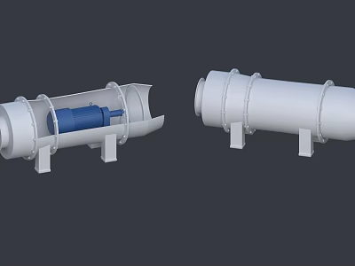 Industrial Cylindrical Equipment With Internal Blue Components And External Support Brackets 3d model