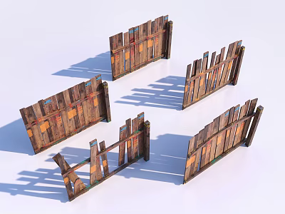 Vintage Wooden Fences With Colorful Planks And Rustic Design For Outdoor Decor 3d model
