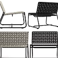 Modern Stylish Woven Leisure Chair with Metal Frame Beige and Black Design