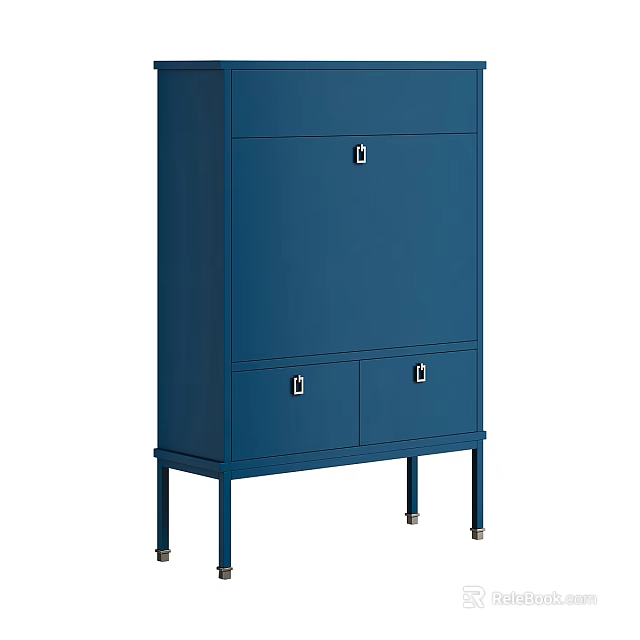 Modern Blue Entryway Side Cabinet with Upper Doors Lower Drawers and Elevated Legs 3d model