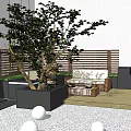 Garden Landscape Design With Lush Trees Outdoor Seating And Paved Ground