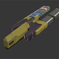 Futuristic Sci Fi Weapon Design With Long Yellow Blue Orange And Green Segmented Components 3d model