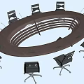Oval Wooden Conference Table Surrounded by Black Office Chairs in Meeting Room