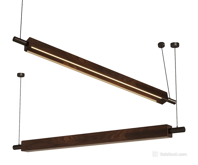 Modern Linear Wooden Pendant Light with LED Strip Hanging Design for Home Interior 3d model 