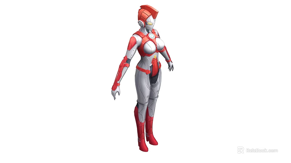 Game Movie Character in Red and Silver Bodysuit with Red Helmet and Boots 3d model 