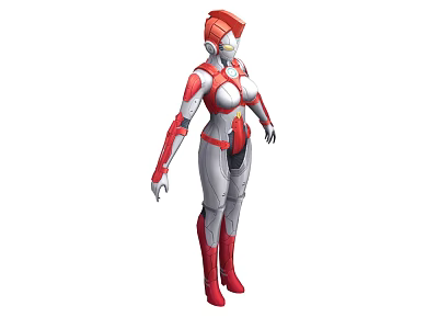 Game Movie Character in Red and Silver Bodysuit with Red Helmet and Boots 3d model