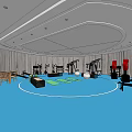 Gym Interior With Blue Floor Various Fitness Equipment Workout Area And Rest Seating