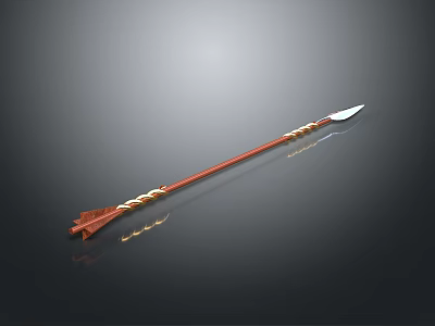Ancient Decorative Spear With Red Shaft Golden Ornaments And Silver Spearhead 3d model