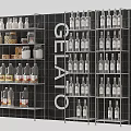 Organized Gelato Retail Display Shelves With Bottles Jars And Black Tiled Wall