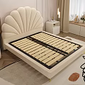 Modern Elegant Double Bed With Scallop Shaped Beige Headboard Orange Throw Blanket And Nightstands