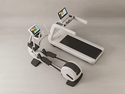 Modern Home Gym Equipment Elliptical Trainer And Treadmill With Digital Screens 3d model