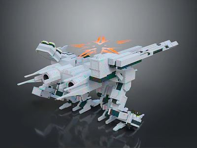 Futuristic White Mechanical Dinosaur Robot With Armored Structure And Glowing Orange Parts 3d model