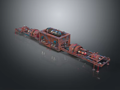 Industrial Production Line Equipment With Mechanical Rollers And Complex Metal Structure 3d model