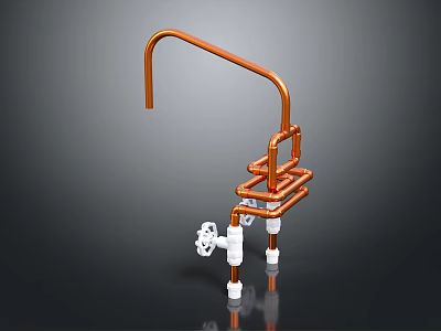 Copper Piping System With Curved Design White Fittings And Industrial Components 3d model