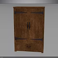 Traditional Wooden Cabinet With Two Doors One Drawer And Black Metal Accents