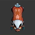 Colorful Cartoon Goat Character With Red Body White Hair And Blue Decorations