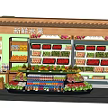 Modern Fruit Store Interior With Fresh Fruits On Shelves Round Display And Beverages