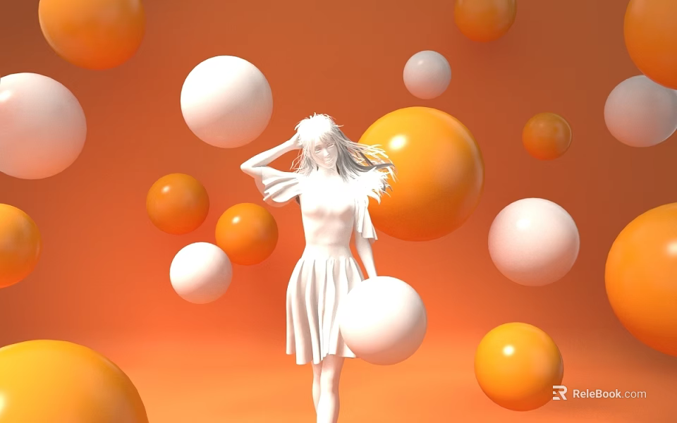 Inflatable Female Figure With Orange And White Spheres Against Orange Background 3d model 